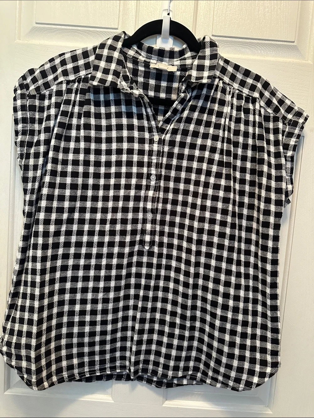 Loft 100% Cotton Black & White Check Button-Front Women’s Top Large - Picture 1 of 5
